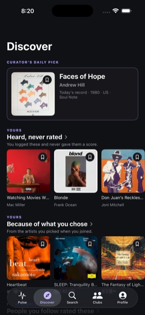 Discover shelves, each with a sentence explaining why it is being suggested.